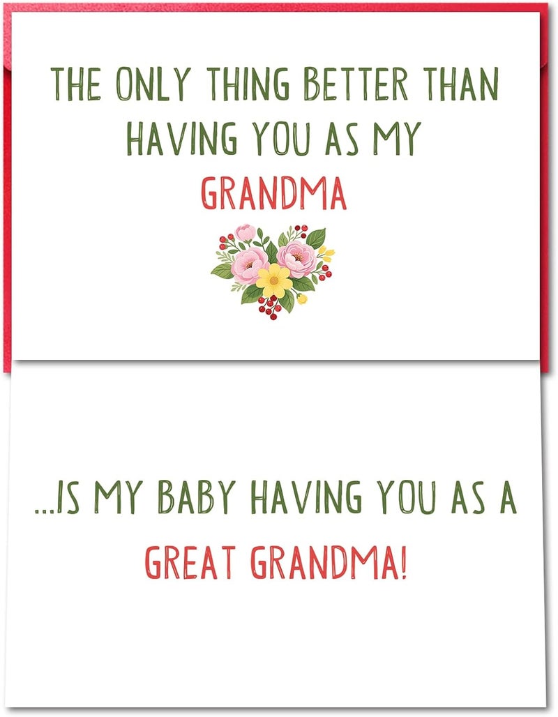 Pstyteos Funny Pregnancy Card for Grandma, the Only Thing Better than Having You as My Grandma is My Baby Having You as a Great Grandma, 8 in x 5.3 in Double-Sided Card with Red Envelope and Sticker - Image 1